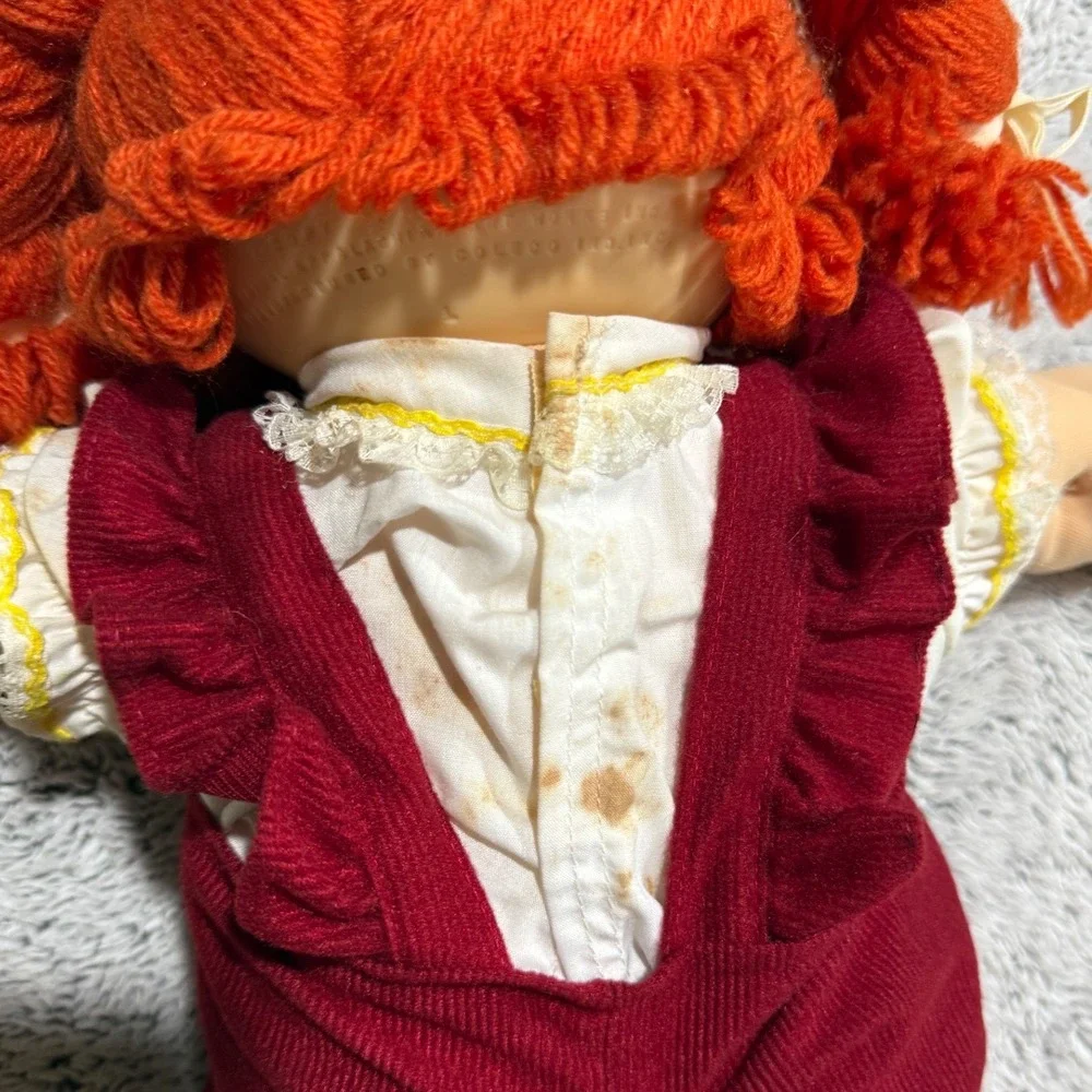 Cabbage Patch Kids Vtg Girl Doll Red Yarn Hair Blue Eyes Red Corduroy Overalls